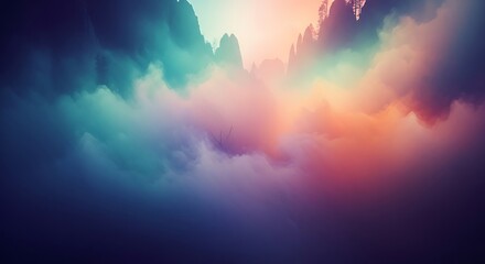 Ethereal dreamscape with vibrant colorful clouds and soft gradients blending across the sky.