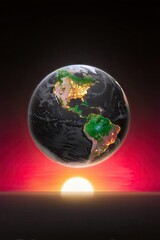 Earth Rising Over Sunset: Global Concept