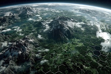 Earth's Surface with Hexagonal Grid Overlay