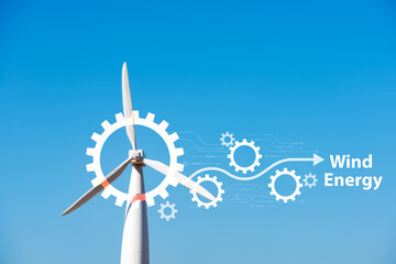 Wind turbine and icons on natural background.Wind energy concept.