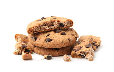 Delicious chocolate chip cookies isolated on white