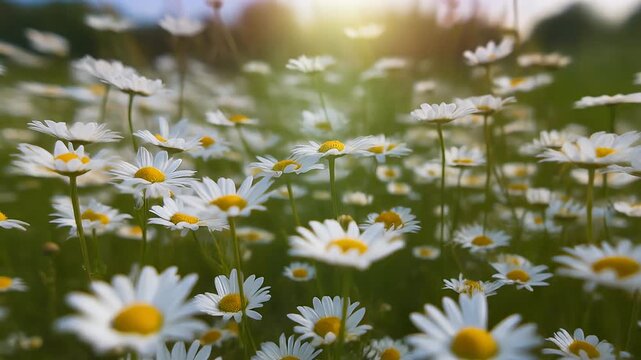 Summer field with white daisies.