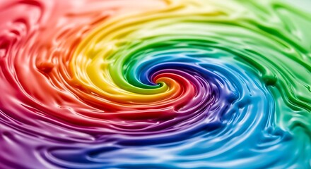 Vibrant rainbow colors swirling in a mesmerizing liquid spiral pattern.