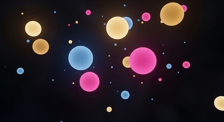 Abstract image of glowing colorful spheres and bubbles floating in a dark space.