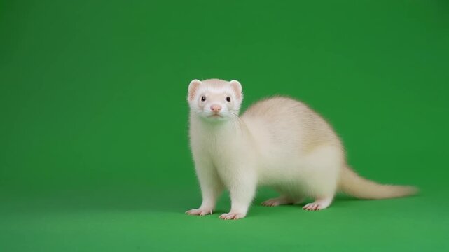 Modern stock photography Ferret greenscreen exotic pet ferret animal isolated green screen background with clean composition realistic fur detail for digital marketing design advertising and media pro