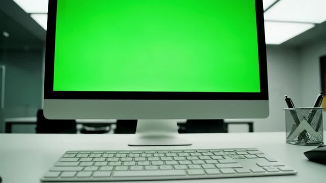 Contemporary Business Technology with two multiracial workers sitting at office and discussing issues together blonde woman pen typing the computer green screen workplace people looking each other