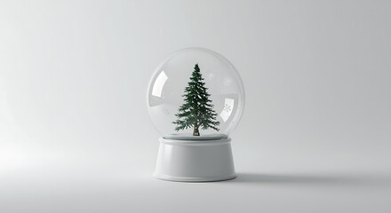 Snow globe with Christmas tree inside on white background winter
