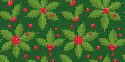 Holly. Christmas plant. Seamless vector pattern.