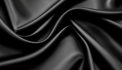 Obraz premium Elegant, jet-black satin fabric with a subtle sheen, featuring smooth, deep, dramatic folds and waves.