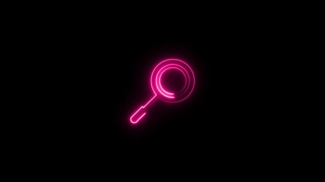 neon glowing search icon animation on dark background representing digital lookup and technology interface