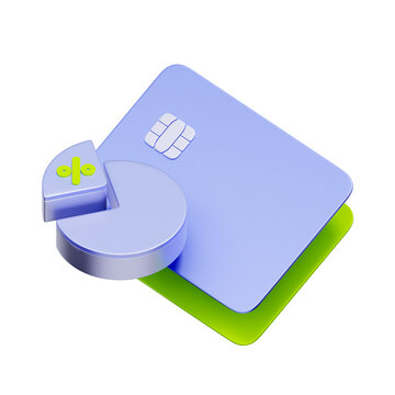 3D icon of a credit card with a pie chart For installment payment plans, monthly splitting, credit financing, and debt management.