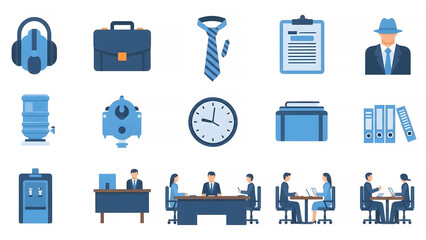 Business Office Icons Set in Flat Style icon set collection