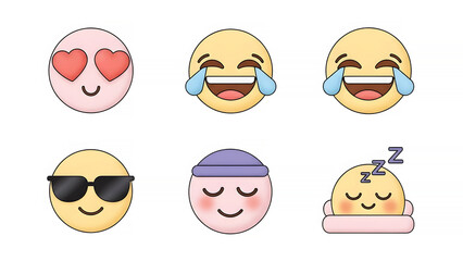 Emoticon faces with various expressions on white background icon set collection