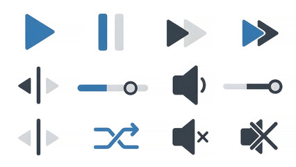 Media player control icons set icon set collection
