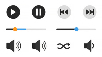 Video player controls icons set icon set collection