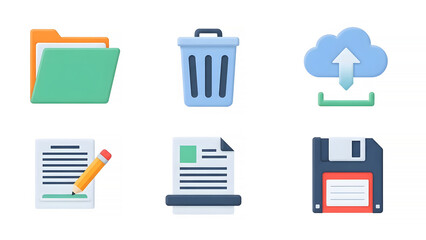 Cloud storage file management and data backup icons icon set collection