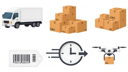 Fast Delivery and Shipping Concepts with Truck Drone and Boxes icon set collection