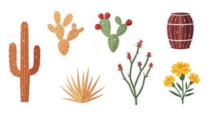 Fototapeta premium A diverse collection of vibrant desert flora showcasing iconic cacti and wildflowers in bloom