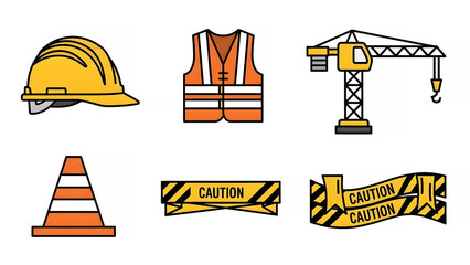 Construction safety icons set icon set collection