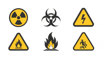 Set of hazardous warning signs and symbols icon set collection