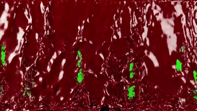 Green Screen red blood dripping down along the transition on background scene 4 with distortion, overlay, glitch, static noise, scan lines black background, 4k animated video loop