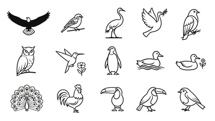 Obraz premium Collection of diverse bird species in minimalist line art style offering a variety of designs