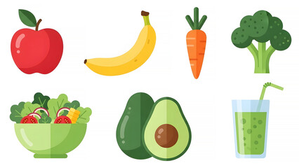 Healthy food and smoothie for a balanced diet icon set collection