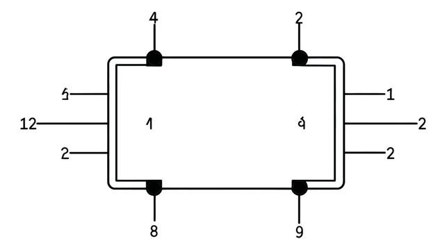 Abstract schematic diagram of a generic integrated circuit (IC) package with numbered pins, representing an electronic component.