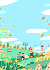 봄 나들이 가족 꽃 구경 공원 산책