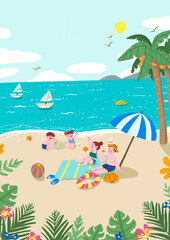 여름방학 해변 바다 가족 여행 