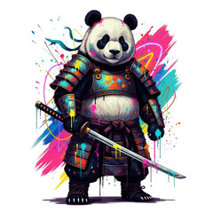Panda Samurai in Armor with Sword 