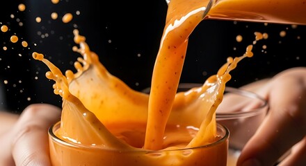 Dynamic citrus fusion: Expressive shot of vibrant juice splash symbolizing energetic refreshment and vitamin boost