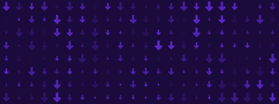 Abstract digital pattern with varying purple down arrows on a dark background, representing data flow or technological movement