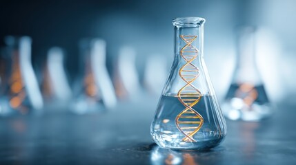 Scientific Exploration: DNA Helix in Beaker for Genetic Research and Innovation