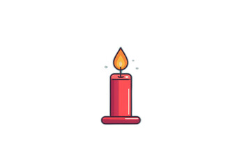 Simple elegant flat icon of a lit holiday candle, bold outlines, solid colors, isolated on a solid background, peaceful festive vibe