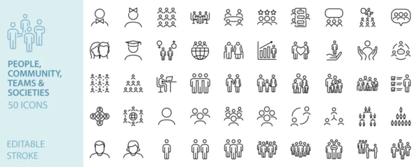 Fototapeten Pony People, community and social network icons. Business team, management, user avatar, human resources, family and crowd vector line icon set. Editable stroke  © Pedro