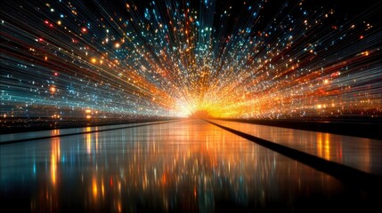 Abstract Light Trails Exploding in Space