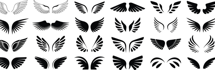 Naklejka premium Collection of black and white wing illustrations wings
