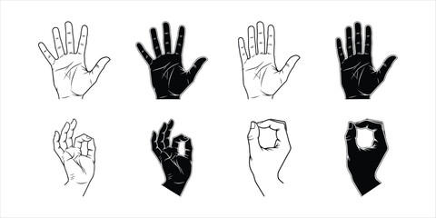 Collection of Diverse Hand Gestures Showing Open Palms and 'OK' Signs in Contrasting Styles