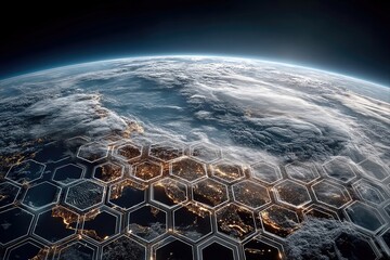 Earth with Hexagon Network in Space