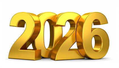 Gleaming, golden numerals display the year 2026, set against a pristine white background