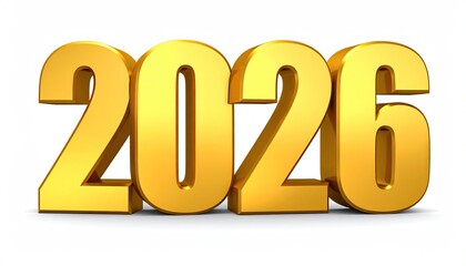 Golden, 3D numerals in bold, representing the year 2026, set against a white background
