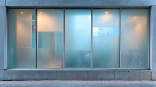 A frosted-glass window reflecting softened rectangular shapes onto concrete forming minimal soft-hard blend