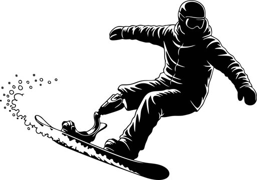Paralympic Athlete Skiing with Sit-Ski Silhouette Vector