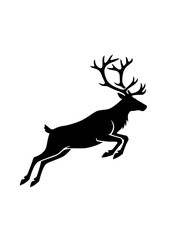 reindeer leap jumping. in black silhouette