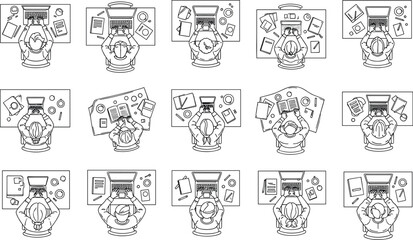 top view, desk workspace, laptop user, office setup, creative work, productivity, student desk, remote job, freelance work, digital lifestyle