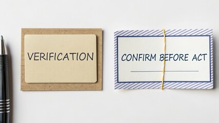 Obraz premium Cards with Verification and Confirmation Messages for Accountability in Business and Personal Decisions