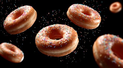 Floating dazed sprinkled donuts