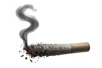 Burning cigarette with curling smoke and falling ash, depicting health risks, addiction, and quitting concepts
