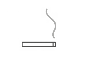 Smoking cigarette vector drawing with smoke icon illustrating addiction and unhealthy lifestyle, transparent background